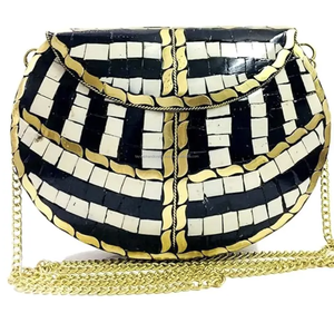 Sac à main de soirée élégant en métal mosaïque fait à la main pour femmes, motif pierre, fermeture éclair ouverte, sac de mariage - Product Image 5