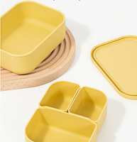 Boîte à lunch en silicone de qualité alimentaire réutilisable et portable personnalisée, boîte bento pour enfants, 3 compartiments, micro-ondable, pliable, emballage alimentaire