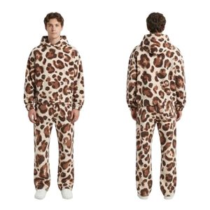 All Over Pattern French Terry <b>Men</b> Lounge Outfit Thick Pure Cotton All Day Casual Leopard Print Warm Cozy Sweatsuits <b>Sets</b> - Product Image 3