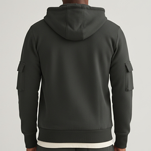 Sweat-shirt à capuche zippé pour homme, couleur unie, coton French Terry, coupe classique, avec poche poitrine, décontracté, pour l'automne/hiver - Product Image 5