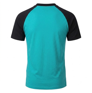 Men's Casual Raglan Sleeve Stand <b>Collar</b> <b>T</b>-<b>Shirt</b> Solid Color Block Slim Fit Knitted Short Sleeve Top - Product Image 2