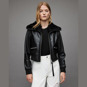 Veste courte en cuir réversible imperméable pour femmes, avec fermeture éclair respirante chauffante et col rabattable, vestes en cuir pour femmes - Product Image 3