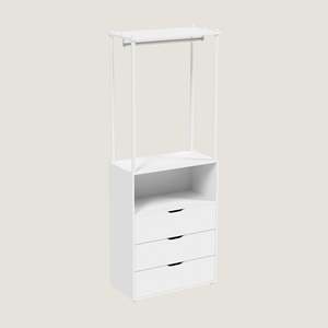 Armario Modular con Estructura Metálica, Unidad de Almacenamiento con 4 Cajones y Barra para Colgar, Estructura Blanca/Plateada, Diseño Portátil DIY - Product Image 1
