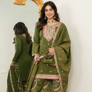 Ensemble Salwar Kameez brodé vert, costume pakistanais avec dupatta pour mariage, fête, femmes - Product Image 2