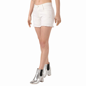 Shorts en jean blanc taille haute pour femme, couleur unie, fermeture boutonnée, cinq poches, coupe droite, délavé, style décontracté - Product Image 1