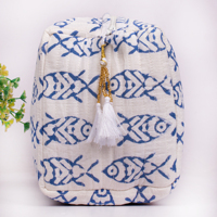 Pochette de maquillage portable suspendue de grande capacité, style matelassé, en coton fait main, luxueuse, écologique, imprimée au bloc