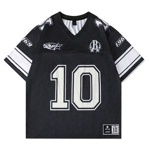 Camiseta de fútbol americano de malla negra para hombre, 240 g/m², cuello en V, estilo universitario, estilo urbano, OEM, al por mayor - Product Image 1