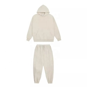 Conjunto de chándal unisex de forro polar de Algodón 100% con logotipo personalizado, ropa informal de manga larga para hombre, chándales de verano de talla grande - Product Image 1