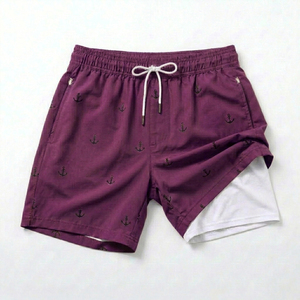 Eco-Friendly Cotton Casual <b>Men's</b> Swim <b>Trunks</b> 2-in-1 Quick Dry Anti-UV Black Anchor Board Shorts Premium Sialkot Export Quality - Product Image 1