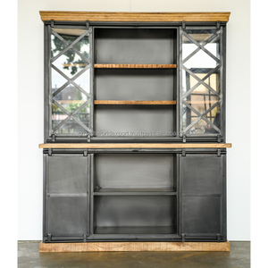 Premium <b>Black</b> Industrial Wooden <b>Sideboard</b> 6 Wooden Drawers 2 Iron Doors Handmade Stylish Furniture Living Room Dining Kitchen - Product Image 4