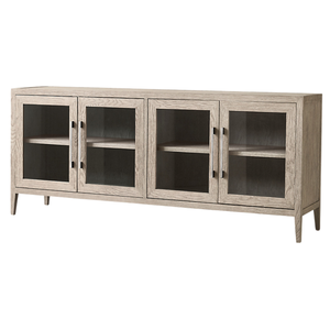 French Contemporary Style Solid Teak Durable <b>Sideboard</b> Four Glass Doors Display Cabinet with Shelves for Dining Room - Product Image 3