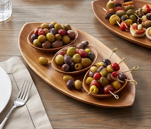 Assiette de service en bois faite à la main, motif grain de bois naturel, finition polie, pour la maison, les mariages, les événements et les restaurants - Product Image 3