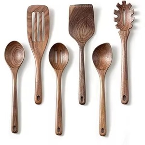 Juego de utensilios de cocina de 6 piezas de nogal oscuro de alta demanda: espátula para pasta, cuchara ranurada y utensilios de madera para sartenes antiadherentes - Product Image 1