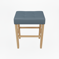 Tabouret de bar moderne rond en cuir PU sans dossier avec structure en bois de caoutchouc, durable et facile à nettoyer, décoratif pour table basse