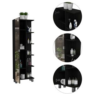 Mobiletto porta biancheria a 5 ripiani in Wengue Nero con Specchio - Eleganti Mensole da Bagno - Product Image 3