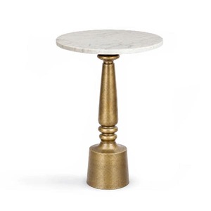 <b>Round</b> Marble Top Brass <b>Side</b> <b>Table</b> Transitional Design Decorative Living Room Furniture - Product Image 3
