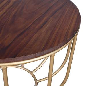 Modern Round Coffee <b>Table</b> with Wooden <b>Top</b> and Gold Cage Base Geometric Metal Frame Accent <b>Table</b> for Living Room <b>Decor</b> - Product Image 4