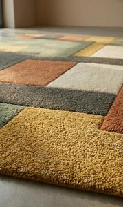 Tapis de luxe moderne abstrait en laine, géométrique, à blocs de couleur, en peluche, tufté à la main, à poils moyens, antidérapant, pour salon, chambre et maison - Product Image 5