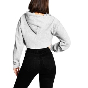 <b>Women's</b> Grey Athletic Hoodie Sweatshirt Printed 100% Cotton French Terry Fabric Quick Dry Breathable Drawstring Waist Front - Product Image 2