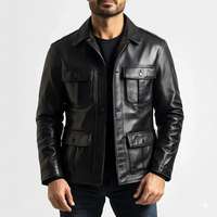 Veste décontractée en cuir de mouton noir imperméable pour homme, col montant, simple boutonnage, fourrure de mouton, tenue de travail hivernale
