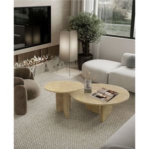 <b>Gold</b> Yellow Beige Natural Marble Coffee <b>Table</b> Set Elegant <b>Small</b> Stone <b>Table</b> - Product Image 4