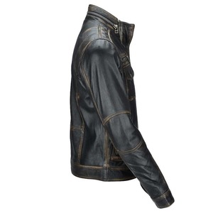 Veste de moto en cuir véritable pour homme, fermeture éclair, style motard, vêtement d'automne, coupe classique - Product Image 3