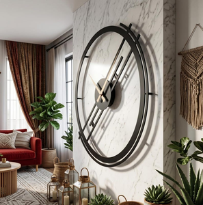 Luxury Modern Metal Wall <b>Clock</b> Large Round Geometric Designer <b>Clock</b> Contemporary Black Decorative Wall <b>Art</b> for Living Room - Product Image 2
