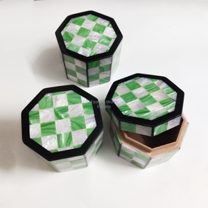 Octagonal Resin Inlay <b>Box</b> with Green Checkerboard Pattern, Modern Decorative <b>Storage</b> <b>Box</b> for Jewelry Keepsakes and Contemporary - Product Image 5