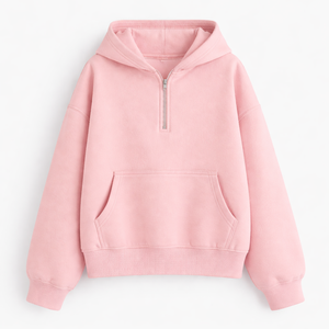 Sweat à capuche oversize pour femme, demi-zip, épaules tombantes, en polaire douce, style minimaliste, streetwear hiver, mode 2026 - Product Image 3