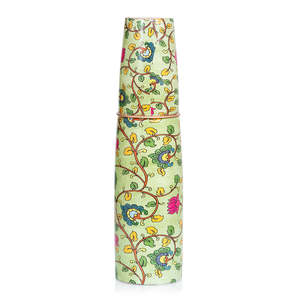 Botella de Agua de Cobre con Diseño Floral y Taza a Juego, Portátil para Viajes, Diseño con Patrón Verde - Product Image 4