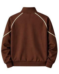 Ensemble de survêtement marron personnalisé pour homme – Veste zippée intégrale et pantalon de jogging avec passepoil contrastant – Tenue de sport et streetwear – OEM ODM - Product Image 5