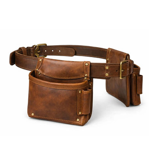 Modern Genuine Leather <b>Electrician</b> <b>Pouch</b> Secure <b>Tool</b> Storage Multiple Compartments Durable Stitching Adjustable Waist Waterproof - Product Image 4