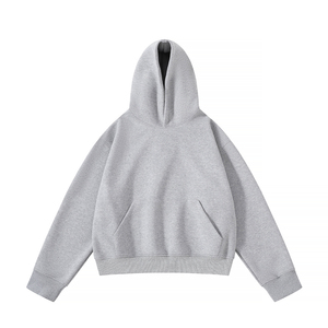 เสื้อฮู้ดดี้โอเวอร์ไซส์ผู้ชาย สีเทาล้วน ผ้าฝ้ายฟลีซ 100% สไตล์ลำลอง มีกระเป๋า ทรงหลวม ใส่ได้ในฤดูหนาว - Product Image 1