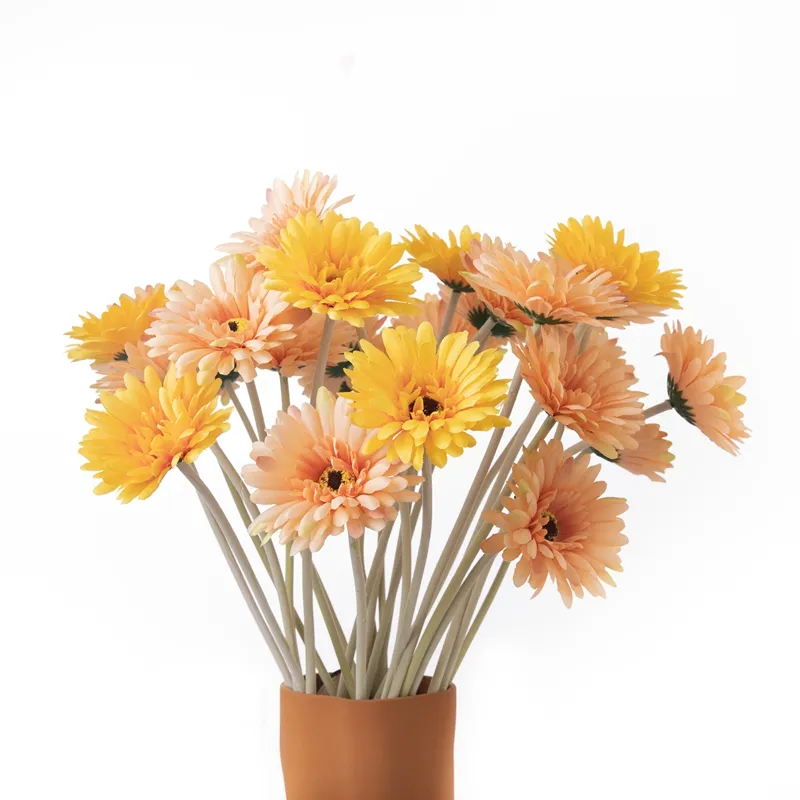 GF10004-Flor Artificial de seda de Gerbera simulada, tallo largo de un solo tallo para decoración de boda