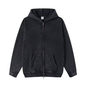 Sweat à capuche zippé vert olive délavé sur mesure pour homme, coupe oversize à épaules tombantes, style vintage streetwear - Product Image 2