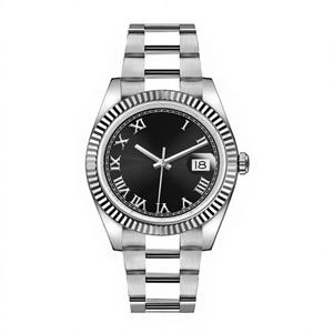 Reloj de Acero Inoxidable de Alta Calidad en Tono Plateado, Esfera Negra con Efecto Rayos de Sol, Números Romanos, Mecánico, de Lujo, Estilo Hip Hop, Edición Limitada - Product Image 1