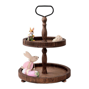 Plateau décoratif en bois à 3 niveaux avec poignée en métal pour gâteau, biscuits aux fruits, présentoir de fête design antique au prix d'usine - Product Image 6