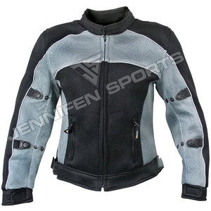 Vestes de moto pour femmes en tissu mesh respirant coupe-vent bicolore style motard col mandarin coupe ajustée - Product Image 1