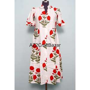 ชุดเดรสยาวปานกลางสไตล์โบฮีเมียนทันสมัยสำหรับงานแต่งงาน ลายดอกไม้พิมพ์ลายด้วยมือ ผ้าฝ้าย สำหรับผู้หญิง สวยงาม สบายๆ เหมาะกับฤดูร้อน - Product Image 1