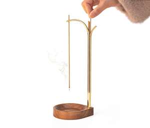 Porta Incienso de Latón con Base de Madera para Incienso en Barra, Uso en Aromaterapia - Product Image 1