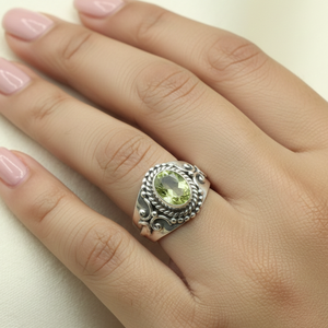 925 Silver <b>Peridot</b> <b>Ring</b> Vintage Floral Pattern Gold Yellow Gold Plated Handmade Statement Jewelry Unisex Gift Wholesale BestSale - Product Image 3