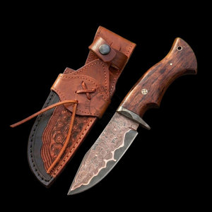Nueva Edición Cuchillo Táctico de Caza San-Mai Hecho a Mano con Hoja Fija de Cobre Damasco Patrón Lluvia de Gotas y Mango de Palisandro - Product Image 5