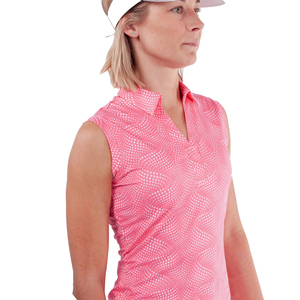 <b>Women's</b> Sleeveless <b>Polo</b> <b>Shirt</b> <b>Pink</b> Dot Pattern Quick Dry Knitted Casual Sport Top with OEM ODM Service Best Quality Latest - Product Image 4