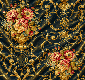 Tela Brocada Jacquard Zari Dorada de Lujo, con Estampado Digital Floral de Peonías Rosadas Vintage, Brillante y Transparente, para Sarees de Boda - Product Image 4