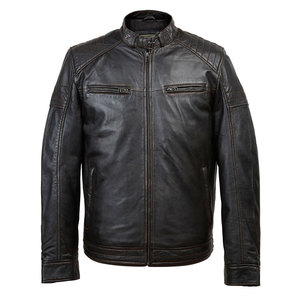 Fashion Texture Leather Varsity <b>Jacket</b> with Stand Collar Hooded Vintage Style Front Logo-Wholesale Prices for Men - Product Image 1
