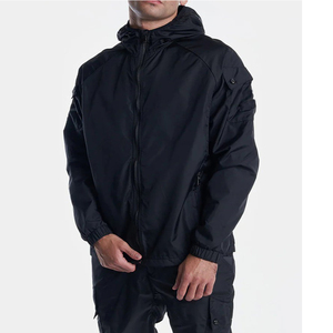 Custom Logo <b>Black</b> Latest Zipper Waterproof Breathable <b>Windbreaker</b> Elastic Cuff Mesh Lining Hooded Men's 2-In-1 Lightweight - Product Image 6