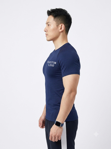 Camiseta Raglán con Logotipo Frontal Personalizado, Impresión por Transferencia de Calor, Corte Regular, Azul Marino, Manga Corta, para Gimnasio y Deportes, 95% Algodón, Secado Rápido, 220g - Product Image 2