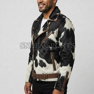Winter Warm Trendy Turn <b>Down</b> Collar Design Men Hair on Leather Jackets Fashionable Casual Winter Wear Cowhide Leather Jackets - Product Image 5