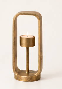 Luxury Gold Finish Texture Cast <b>Metal</b> Candle Holder <b>Arch</b> <b>Frame</b> Cantilever Structure with Pillar Stand Dining Table Centerpiece - Product Image 2