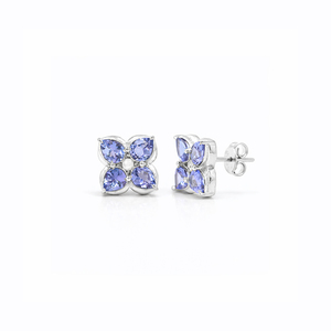 Ishime Jewels 925 Sterling Silver Tanzanite Dogwood Flower Stud Earrings Gold Plated 4-<b>Stone</b> Minimalist Party Gift - Product Image 2